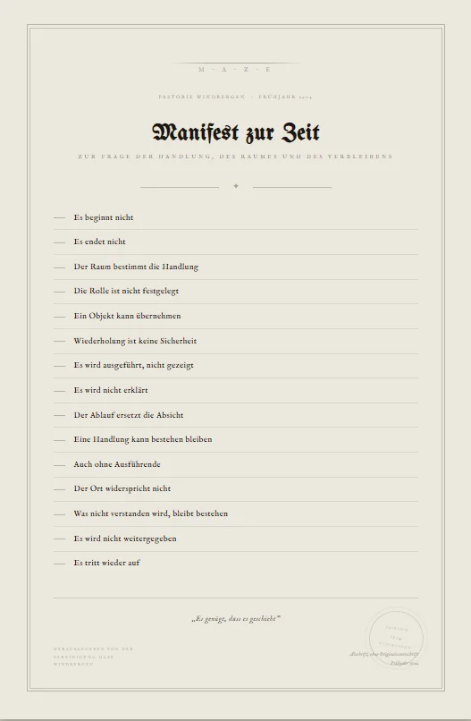 Vorschau: Manifest zur Zeit 1924