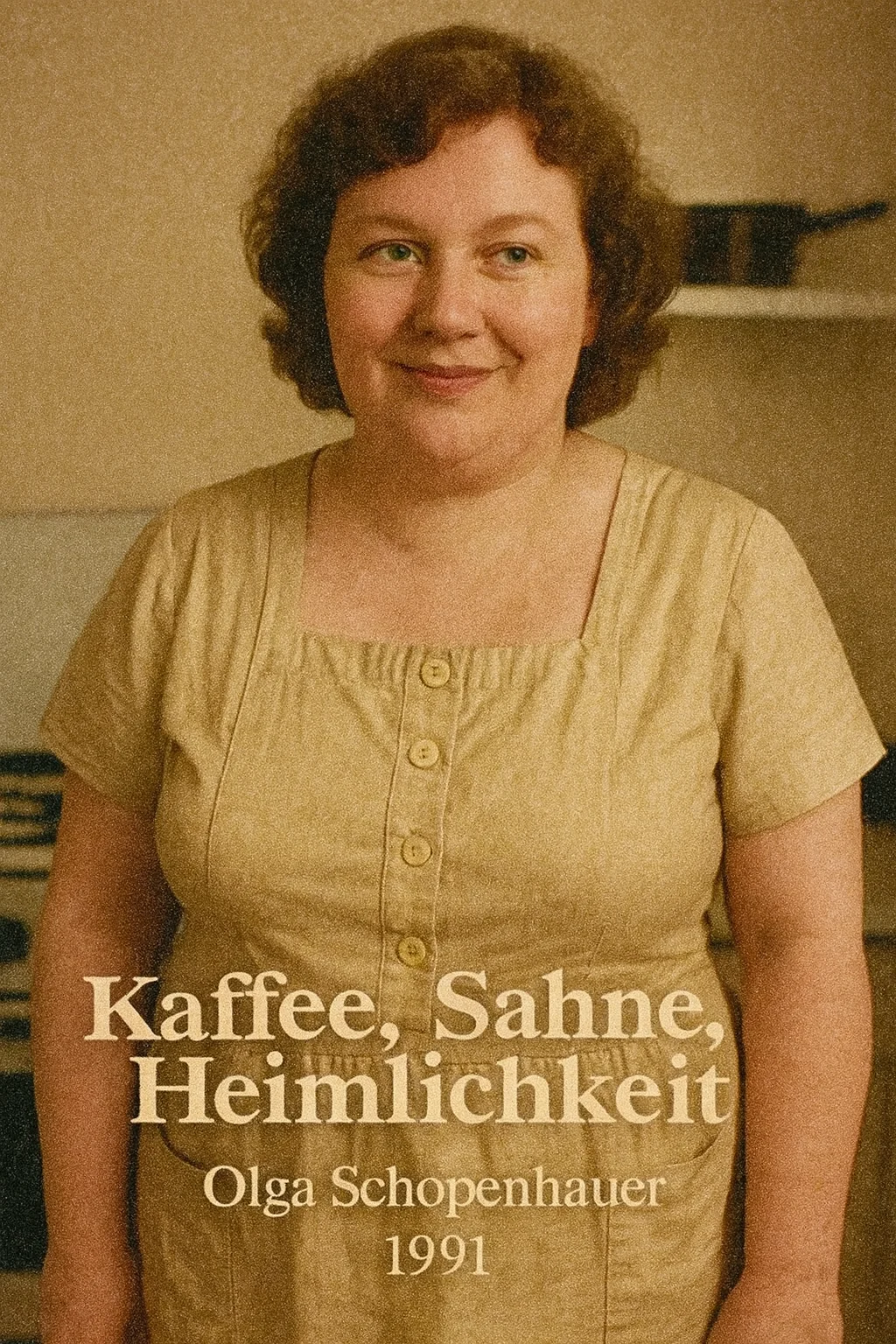Olga Schopenhauer in beige Kittelschürze am Set von 'Kaffee, Sahne, Heimlichkeit' - 1991